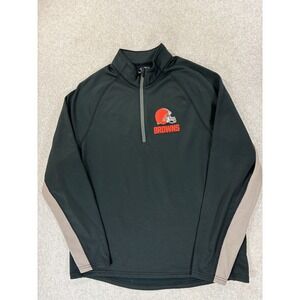 Cleveland Browns 1/4 Zip Screened Stadium Pullover (Men's Large) Black‎
